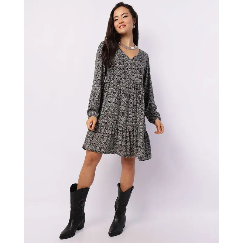 Vestido Feminino Berry & Co. Curto Viscose Estampado Preto M