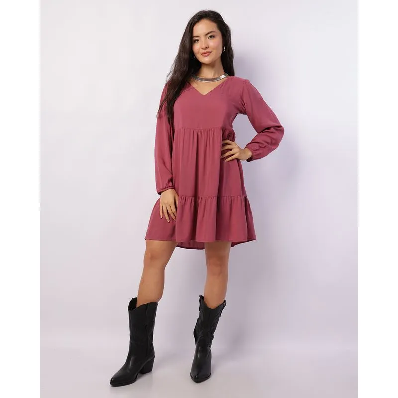 Vestido Feminino Berry & Co. Curto Viscose Decote V Vinho G