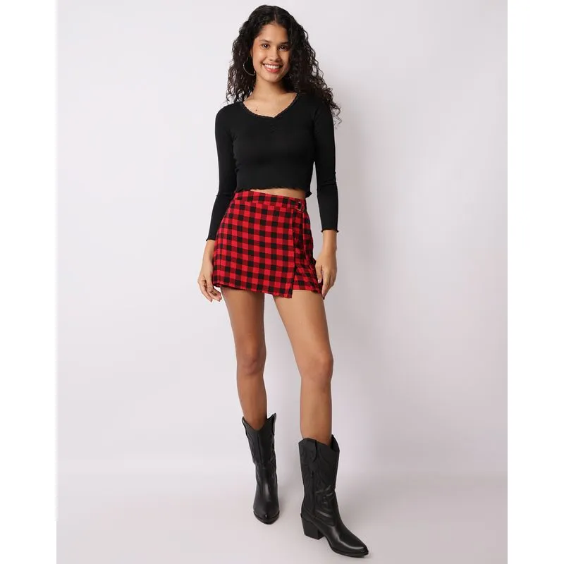 Short Saia Feminino Berry & Co. Viscose Xadrez Vermelha P
