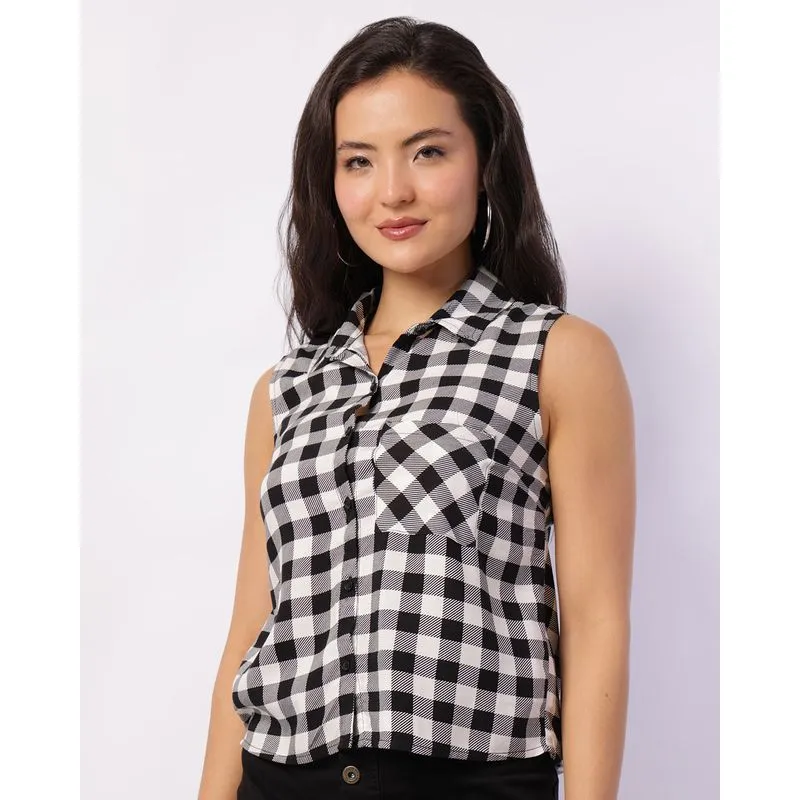 Camisa Feminina Berry & Co. Regata Xadrez Branca P