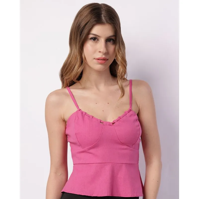 Blusa Feminina Alcinhas Viscolinho com Recortes Rosa P