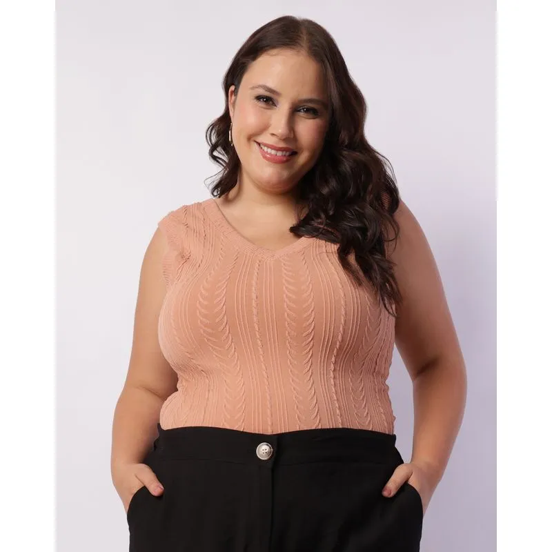 Regata Plus Size Feminina sem Costura Texturizada Bege G3