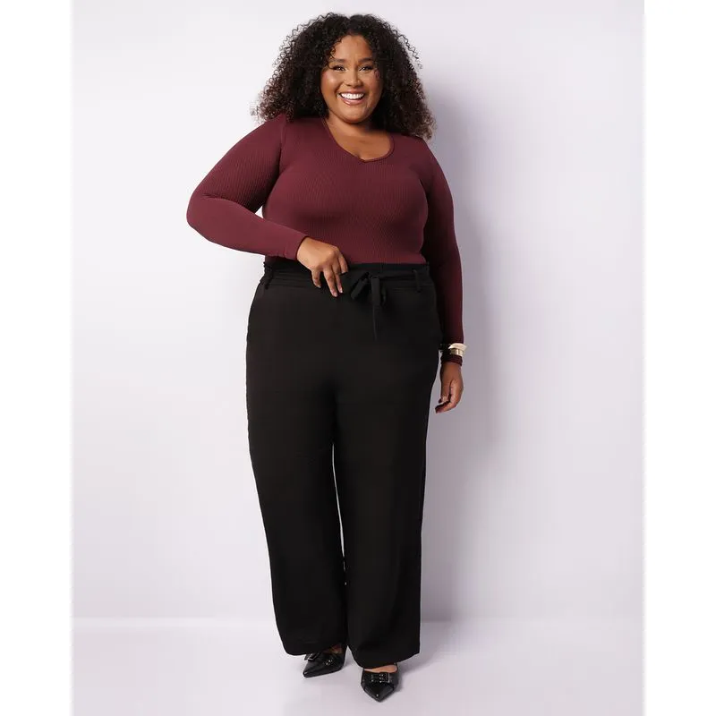 Body Plus Size Feminino Manga Longa Sem Costura Vinho G3