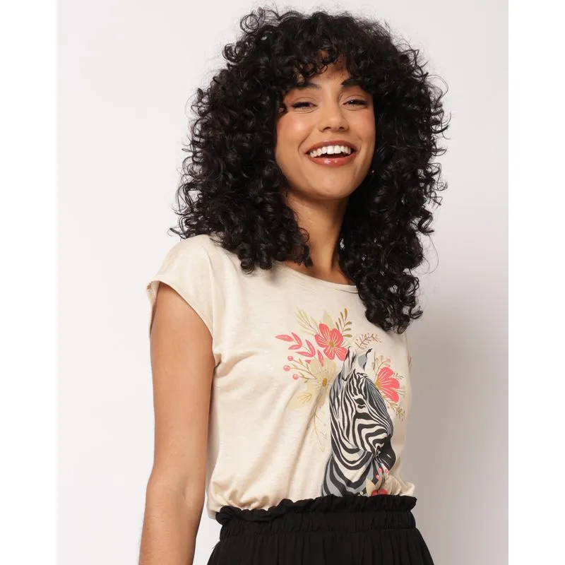 Blusa Feminina Viscose com Estampa Zebra Bege GG