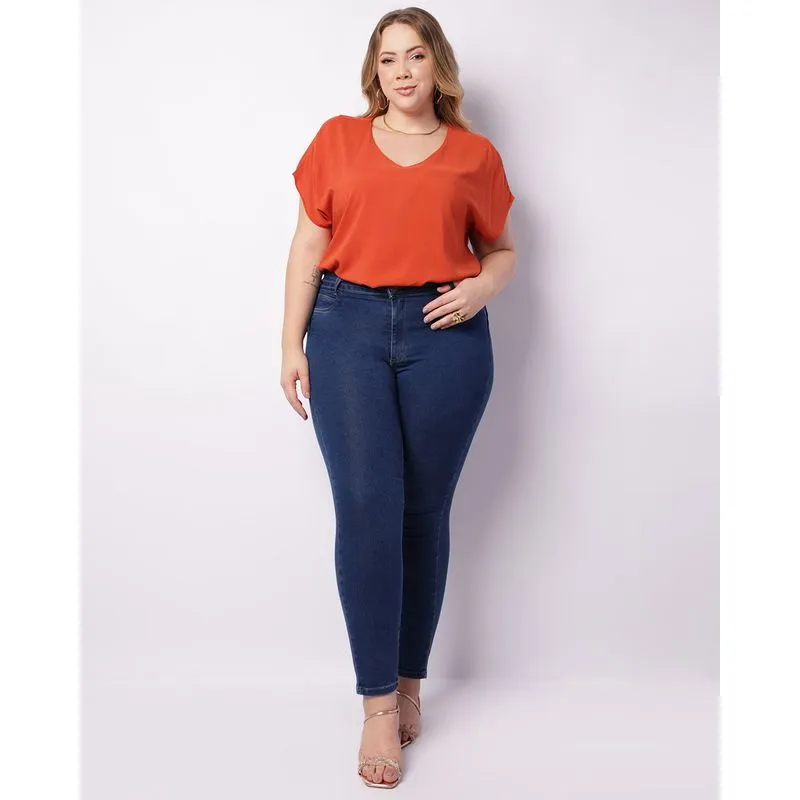 Calça Jeans Plus Size Feminina Skinny Azul 54