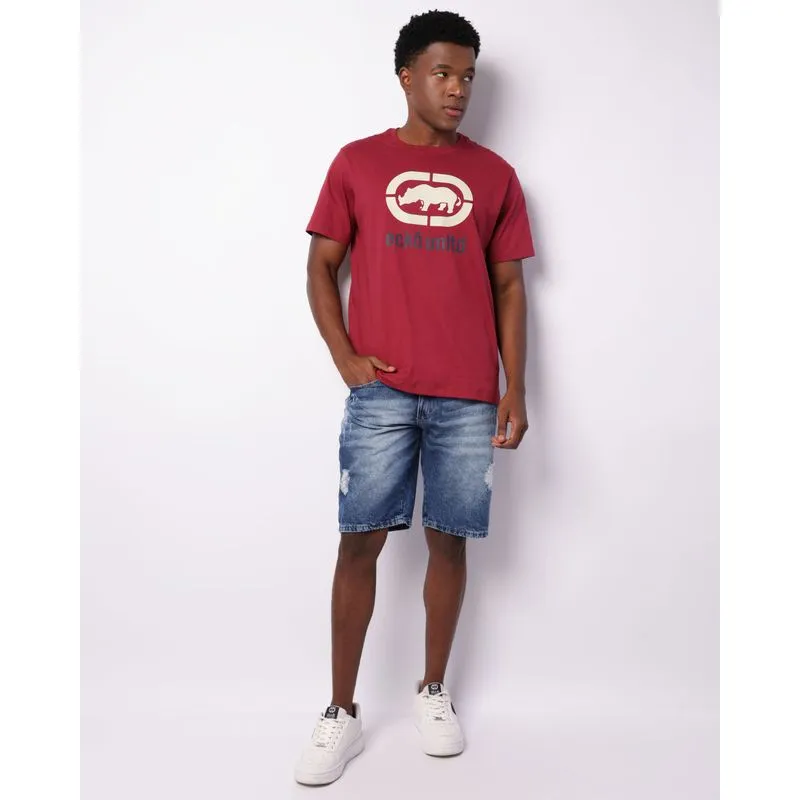 Bermuda Jeans Masculina Reta Estonada Com Puídos Azul 36