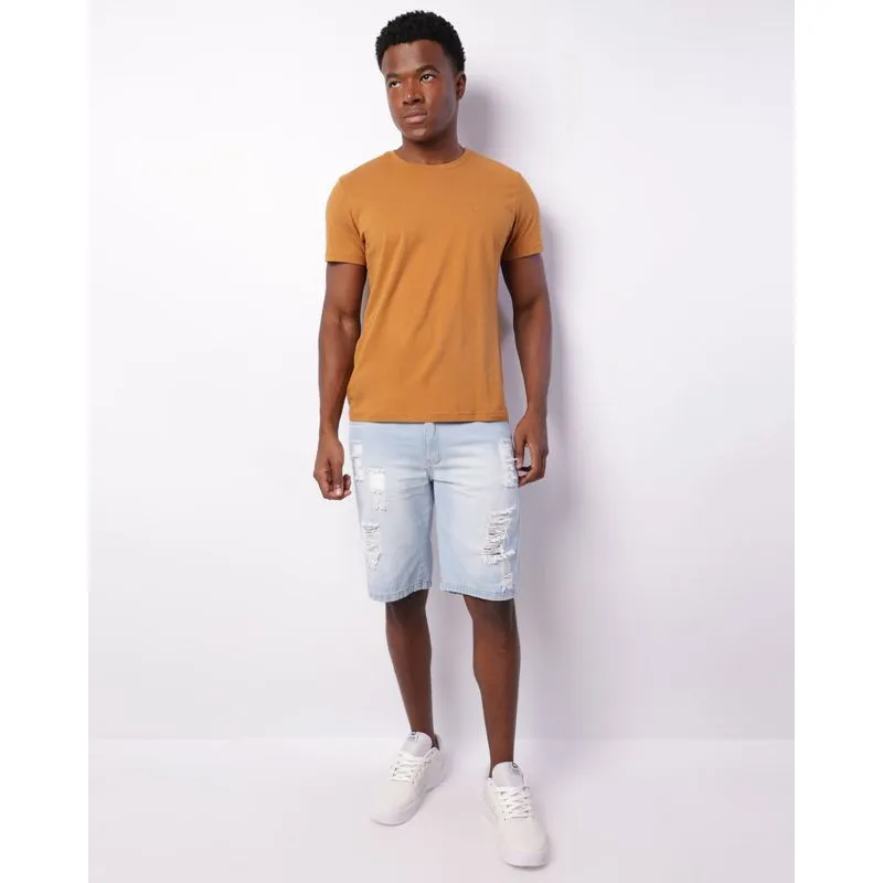 Bermuda Jeans Masculina Reta Destroyed Azul 36