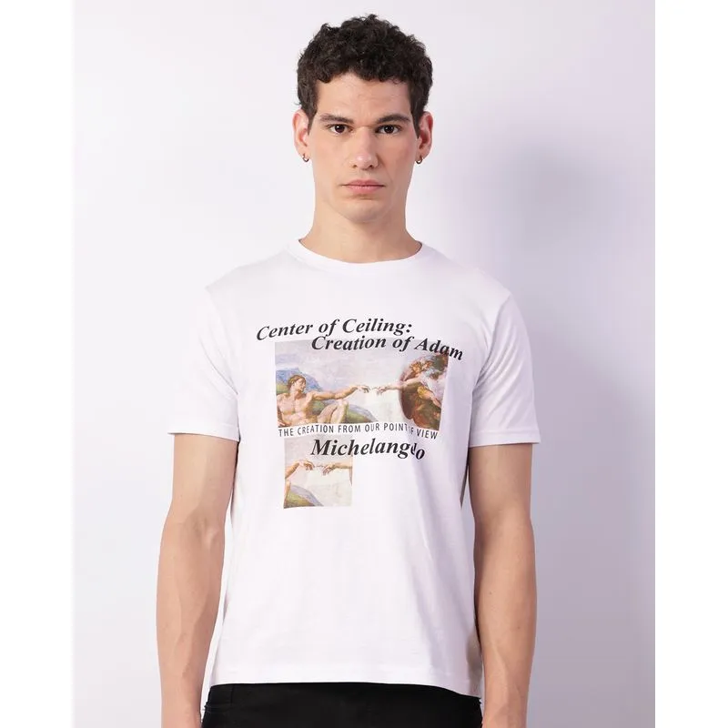 Camiseta Masculina Manga Curta Estampa Michelangelo Branca M