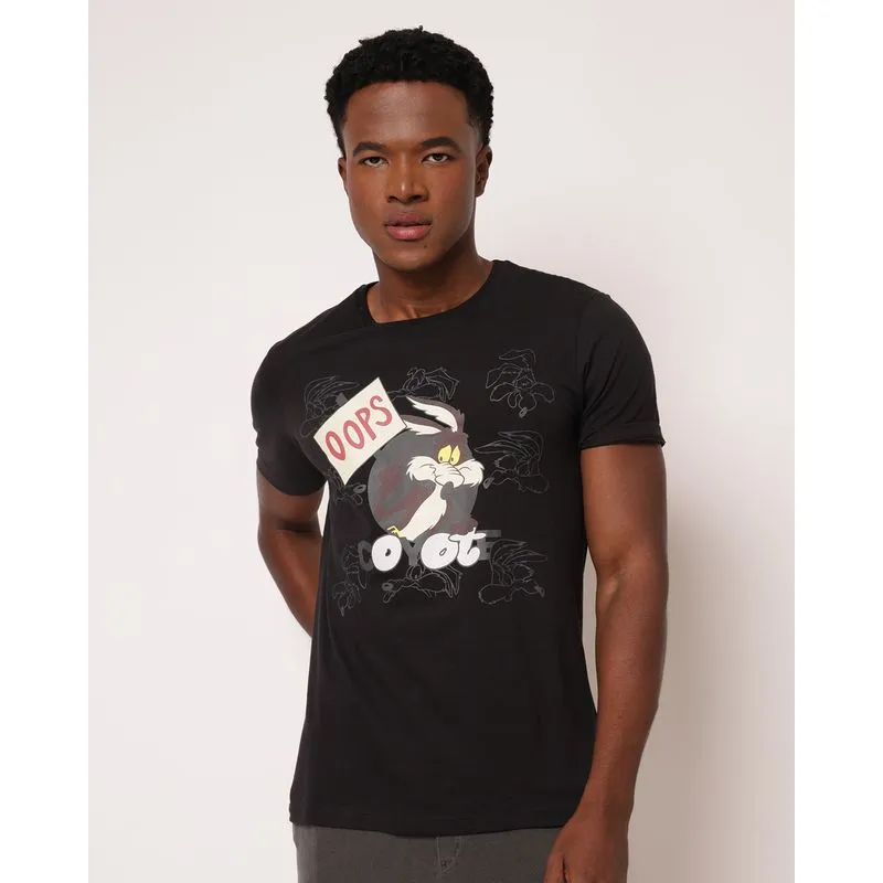 Camiseta Masculina Algodão Looney Tunes Coyote Preta GG