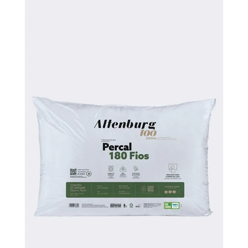 Travesseiro Altenburg 70cm x70cm 180 Fios Suporte Firme Branco UN
