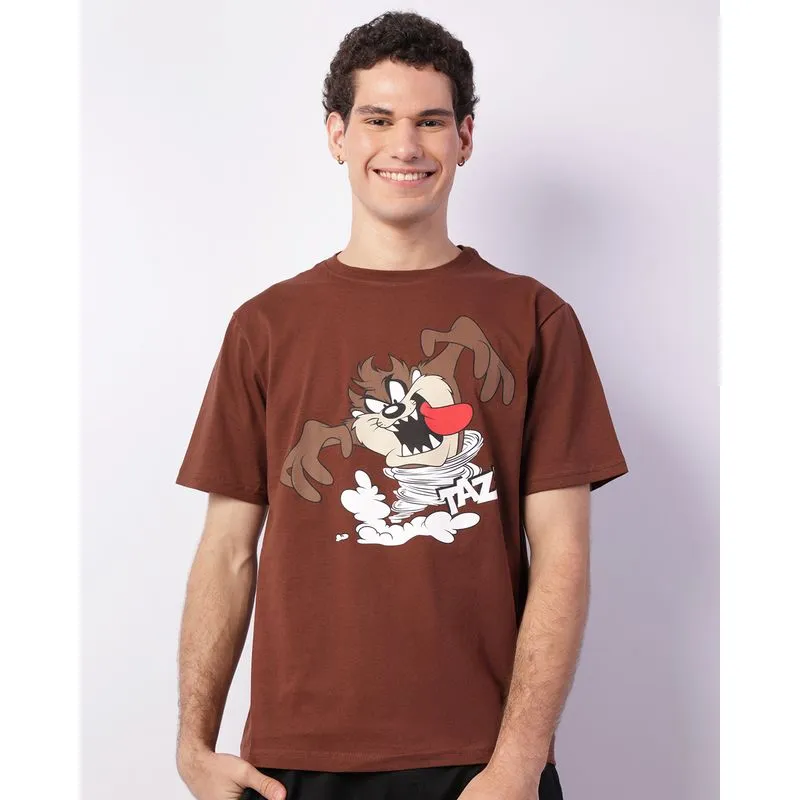 Camiseta Masculina Looney Tunes Taz Manga Curta Marrom GG