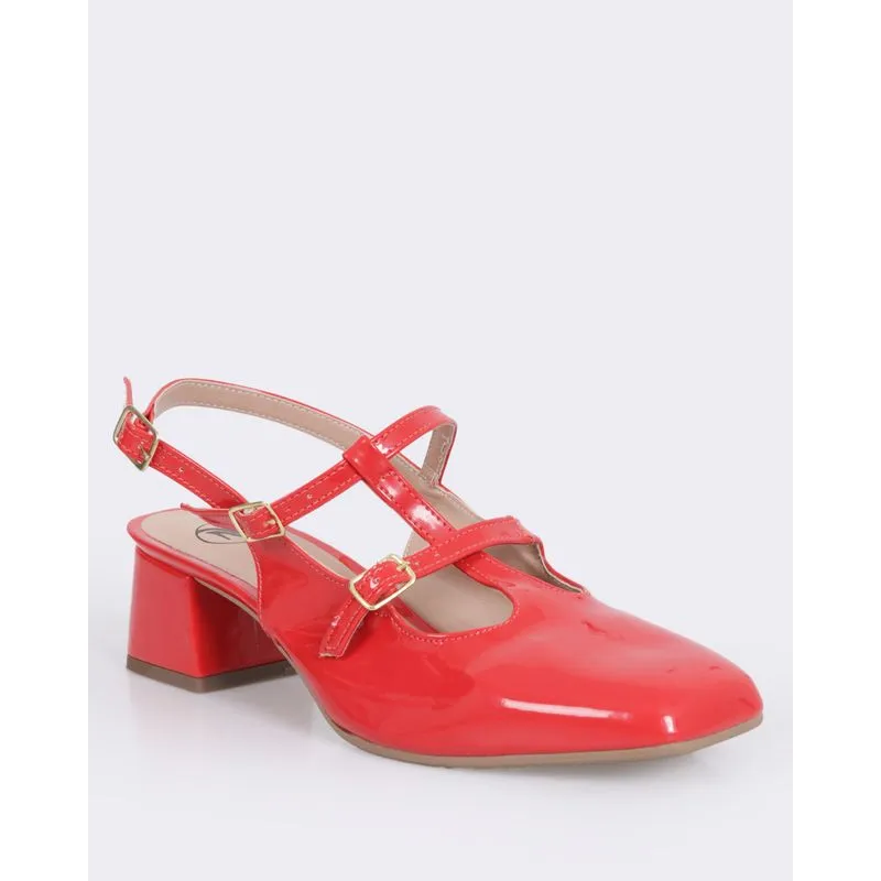 Sapato Feminino Salto Grosso Com Fivela Envernizado Vermelho 38