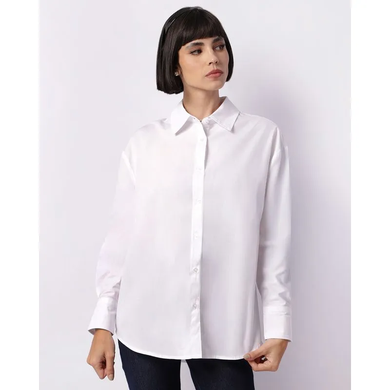 Camisa Feminina Oversized Manga Longa Branca G