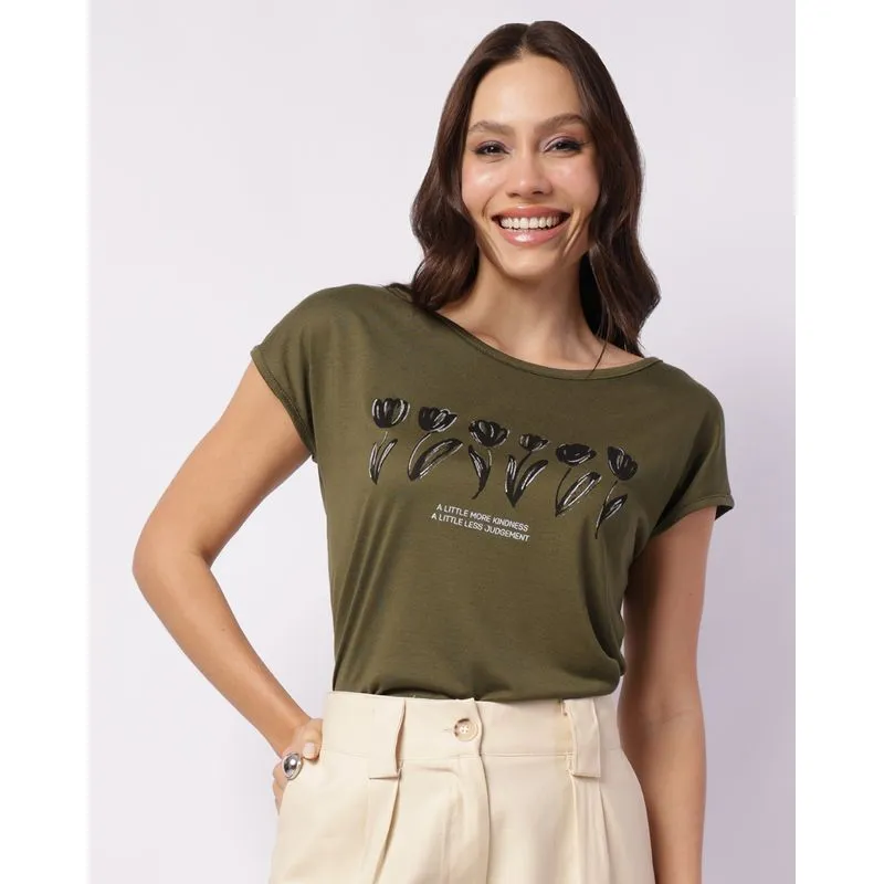 Blusa Feminina Algodão Donatta com Estampa Flores Verde M