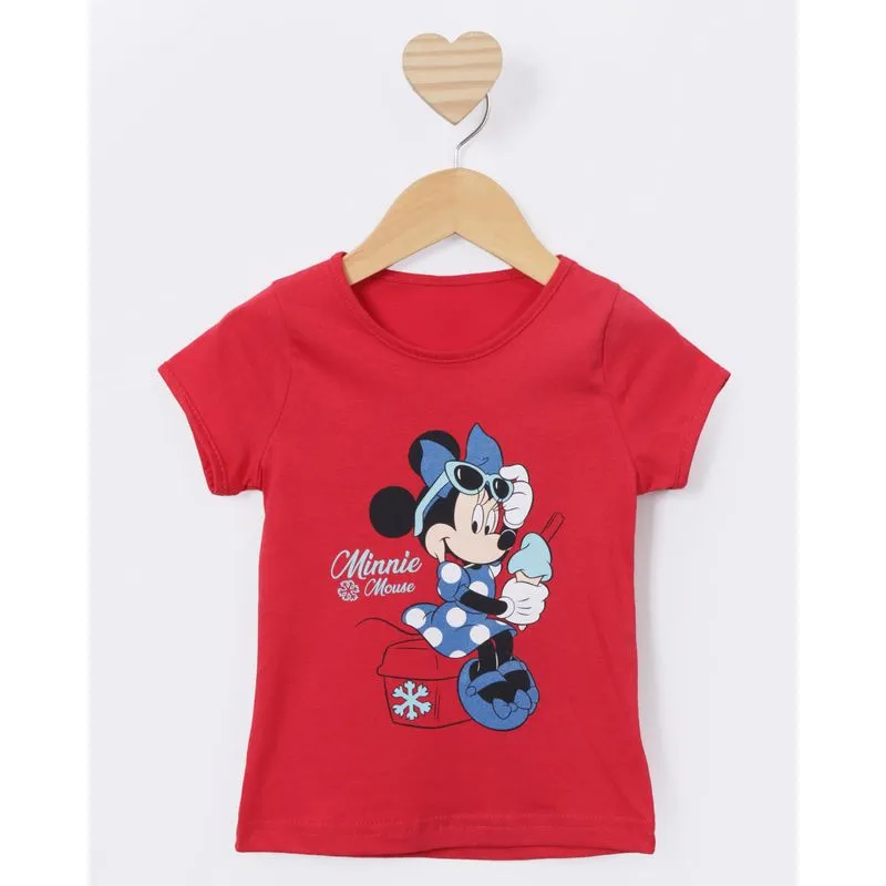 Camiseta Bebê Disney Minnie Manga Curta Vermelha 2