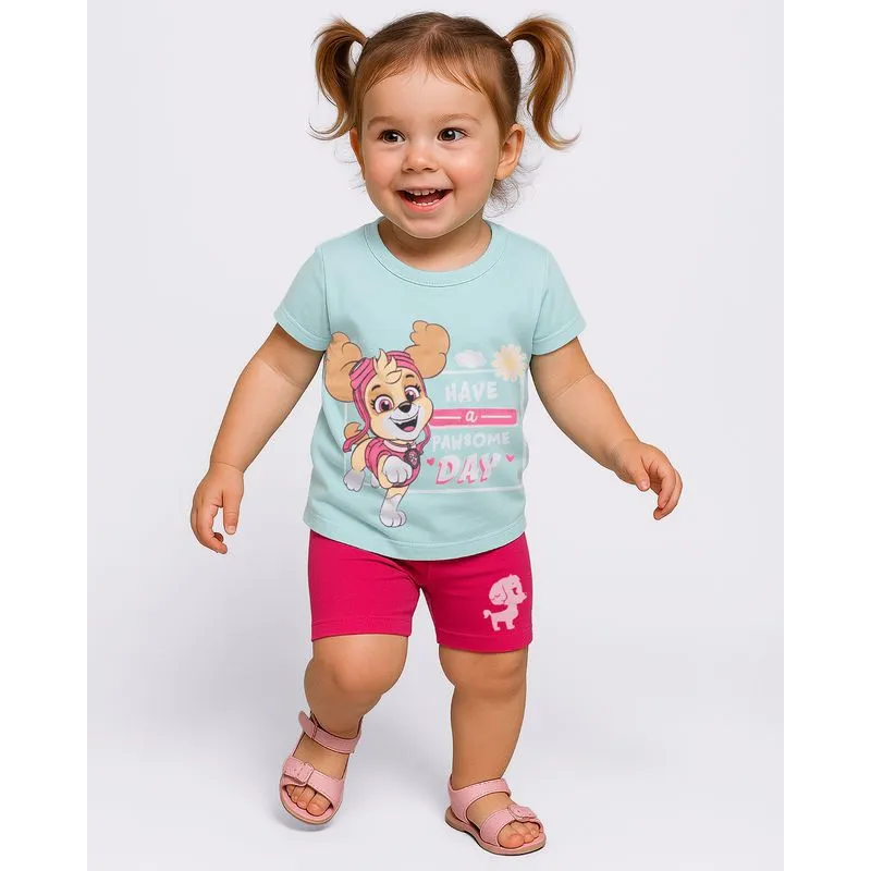 Conjunto Bebê Curto Algodão Patrulha Canina Skye Verde 1