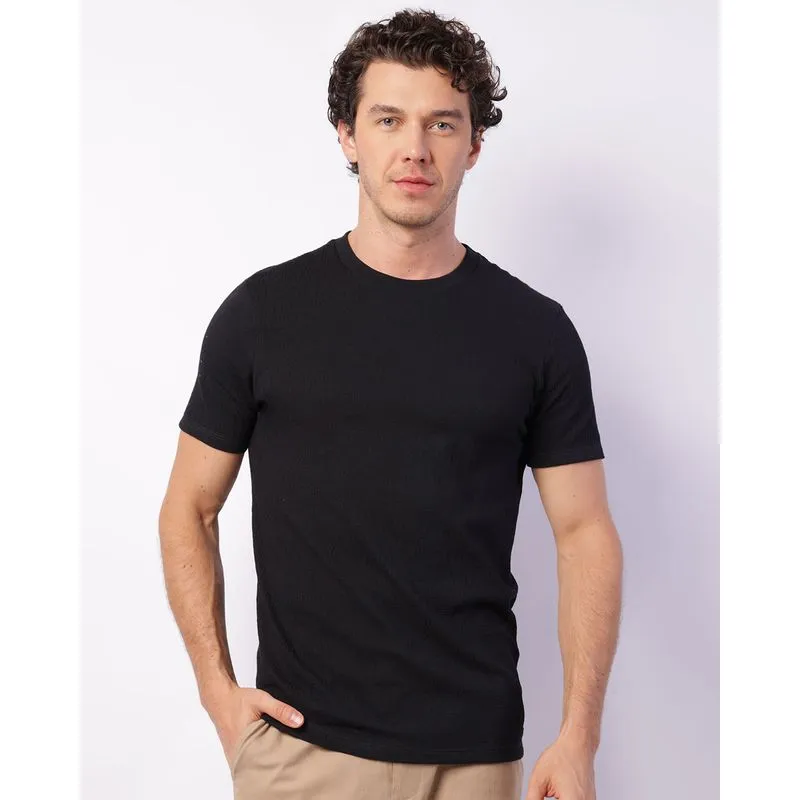 Camiseta Masculina Texturizada Manga Curta Preta P