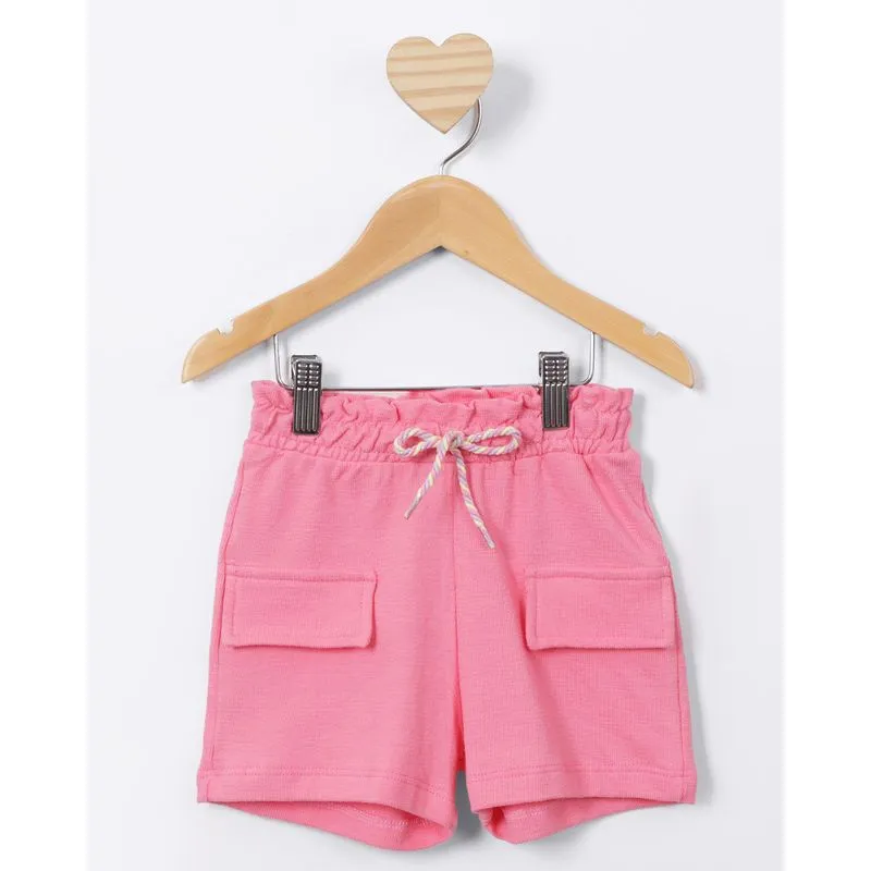 Short Bebê Curto Moletinho Lapela Frontal Rosa 1