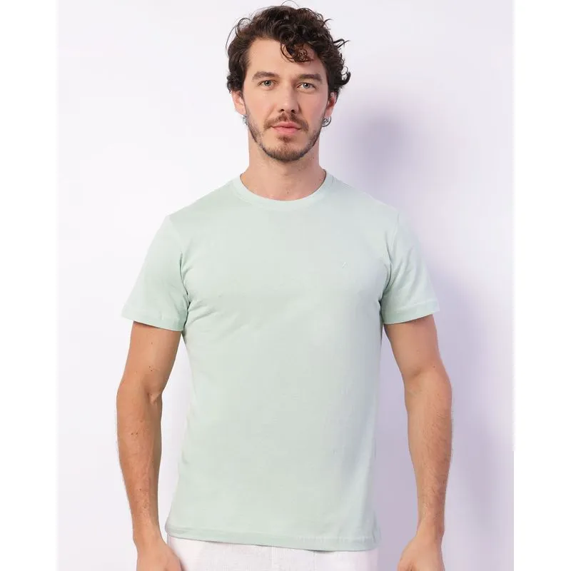 Camiseta Masculina Básica Bordado Manga Curta Verde M