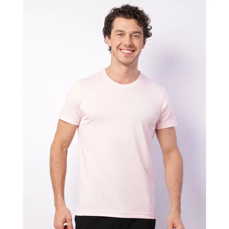 Camiseta Masculina Básica Com Bordado Manga Curta Rosa G