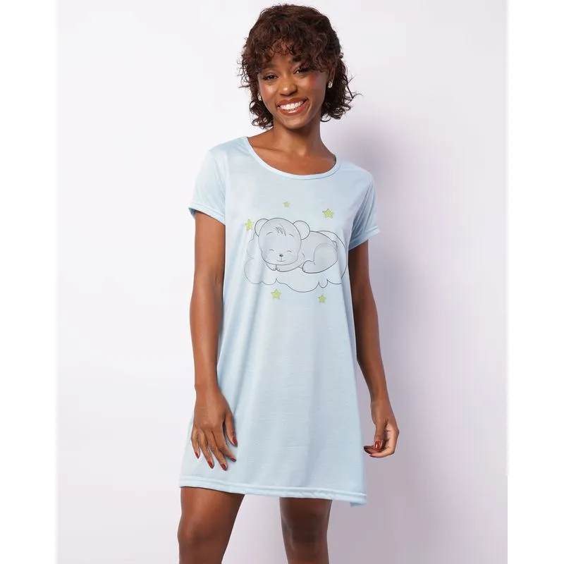 Camisola Feminina Curta Estampa Hora de Dormir Azul GG
