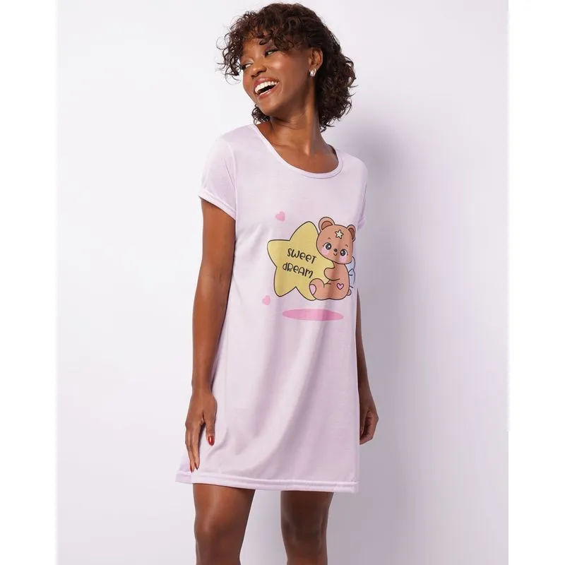 Camisola Feminina Curta Estampa Hora de Dormir Lilás GG