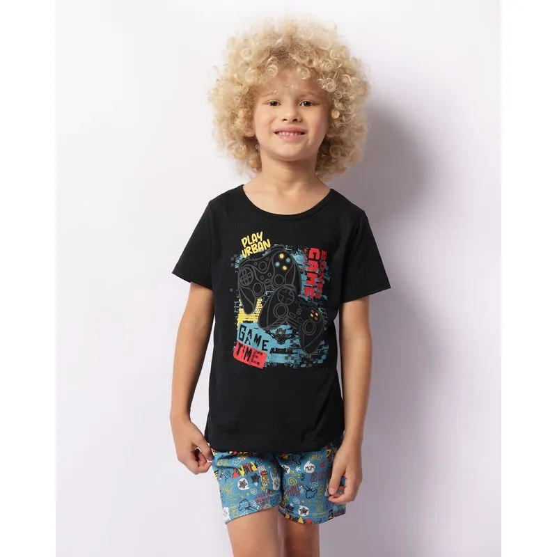 Pijama Infantil Curto Estampa Play Game Preto 4