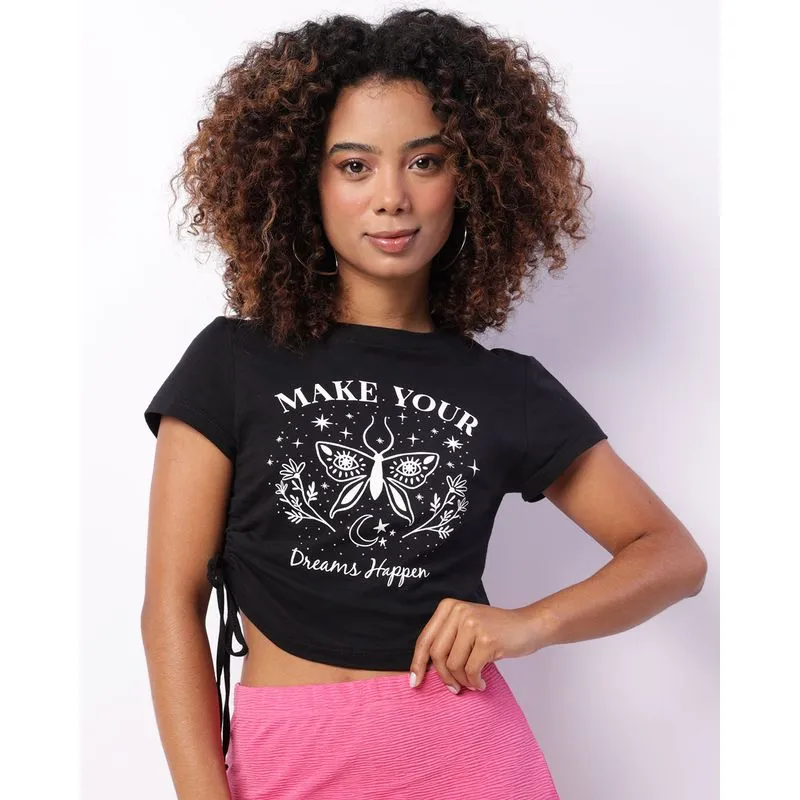 Blusa Feminina Cropped Recorte Com Amarração Preta GG