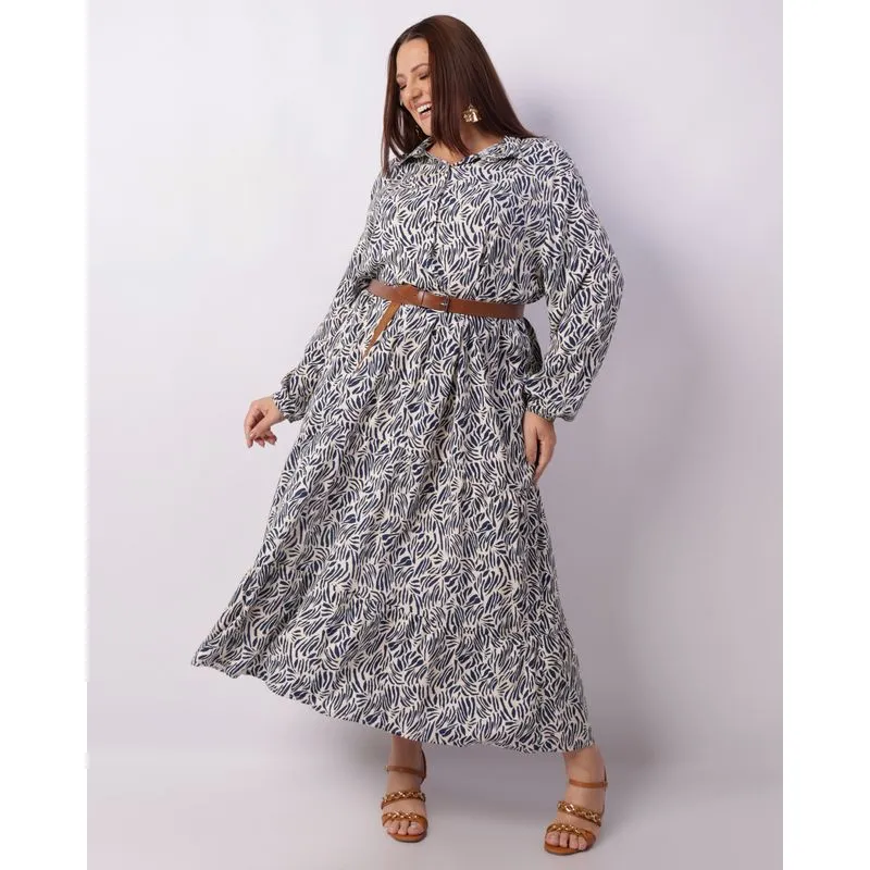Vestido Chemise Plus Size Feminino Berry & Co. Estampado Marinho G1