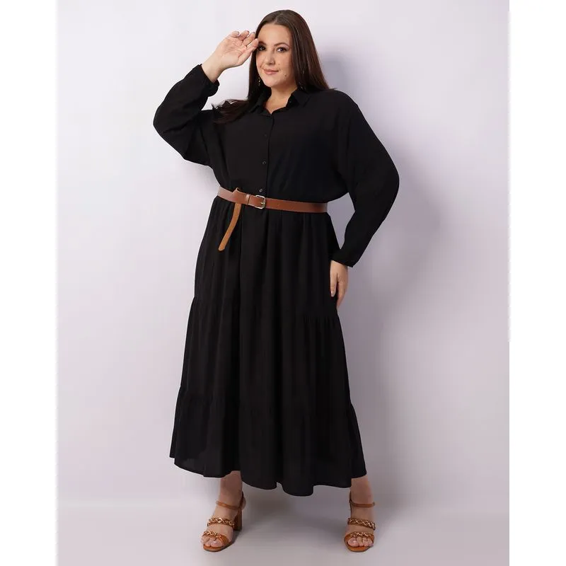 Vestido Chemise Plus Size Feminino Midi Berry & Co. Preto G3