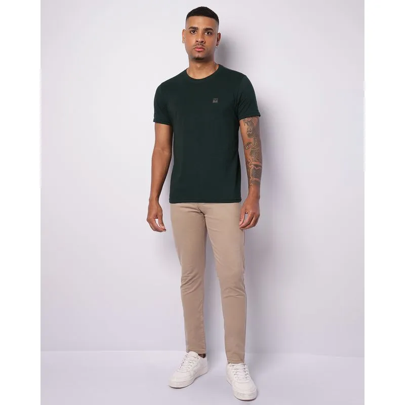 Calça Masculina Sarja Skinny Com Bolsos Bege 38