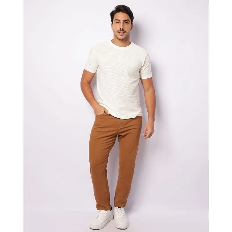 Calça Sarja Masculina Slim Bolsos Bege 44