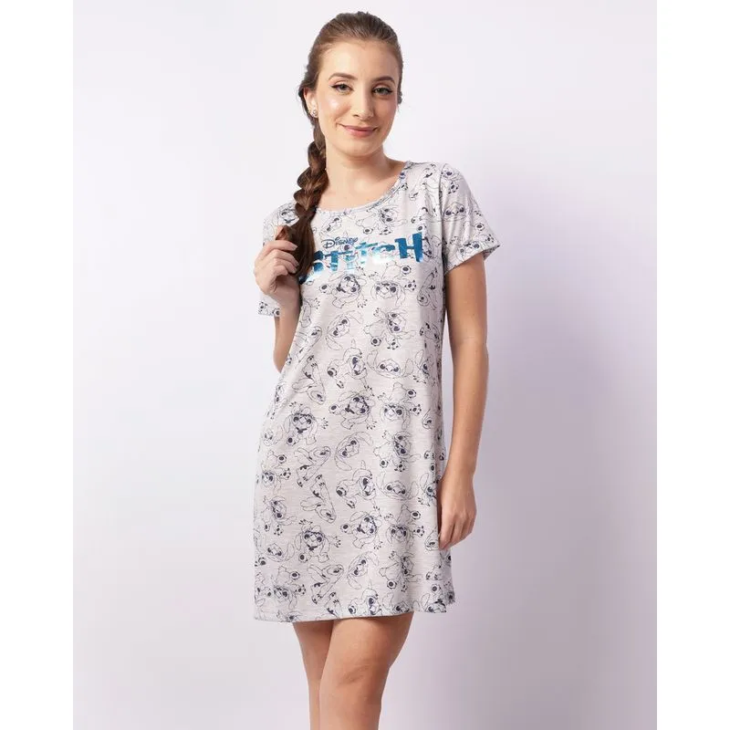 Camisola Feminina Curta Estampa Foil Disney Stitch Cinza GG