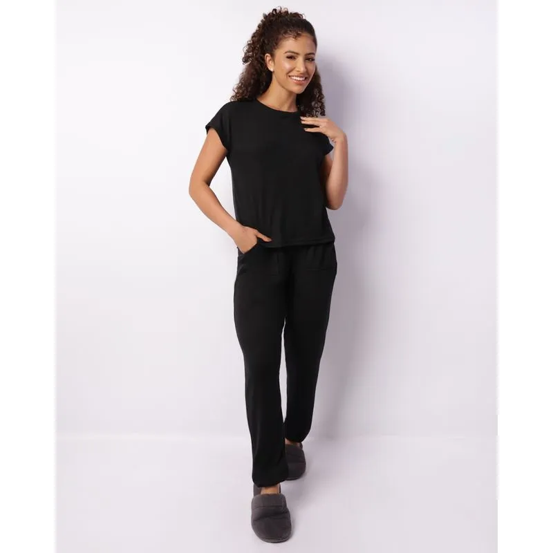 Pijama Feminino Longo Canelado Preto P