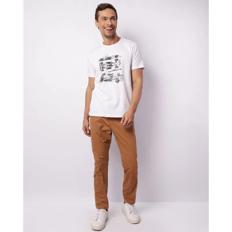 Calça Masculina Sarja Slim Chino Bege 42