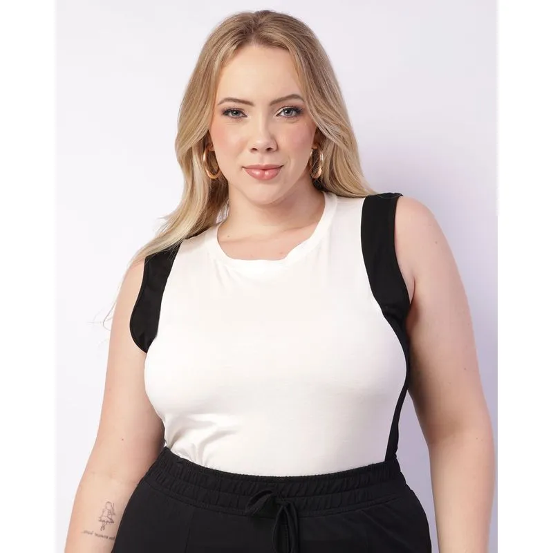 Regata Plus Size Feminina Viscose Recortes Off White G3
