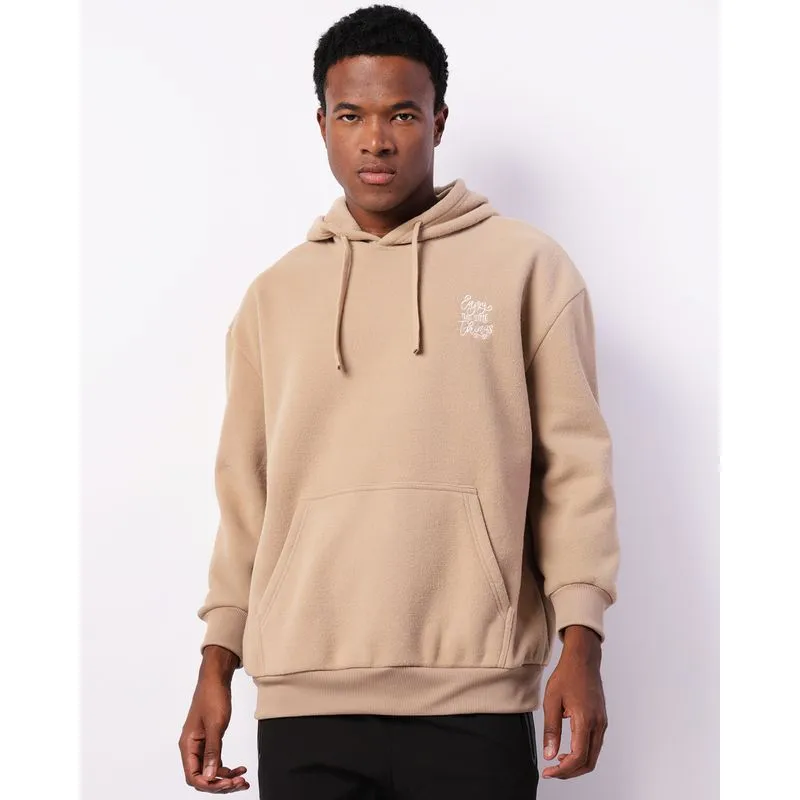 Blusão Moletom Masculino Bolso Canguru Com Capuz Bege G