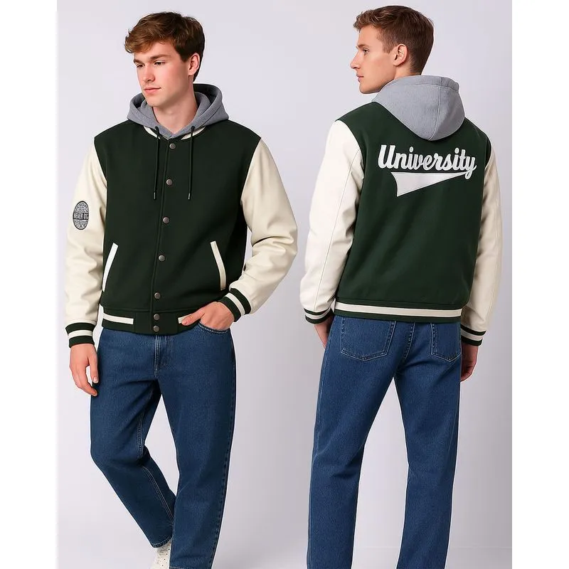 Casaco Masculino College com Capuz Removível Verde M