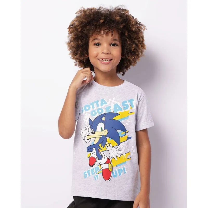 Camiseta Infantil Sonic Manga Curta Cinza 4
