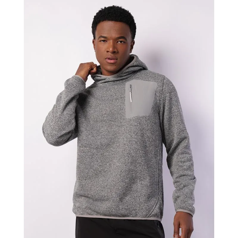 Blusão Masculino Tricô com Capuz Bolso Cinza G