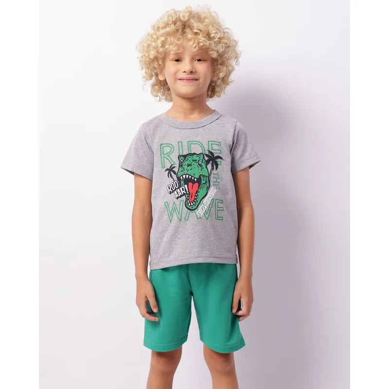 Conjunto Infantil Curto Estampa Dinossauro Cinza 4