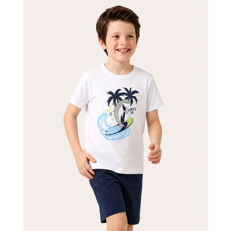 Conjunto Infantil Algodão Tubarão Curto Branco 8