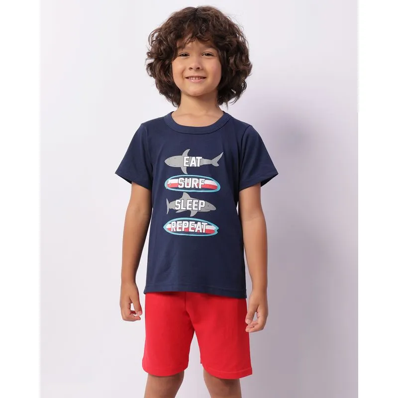 Conjunto Infantil Curto Estampa Frontal Marinho 4