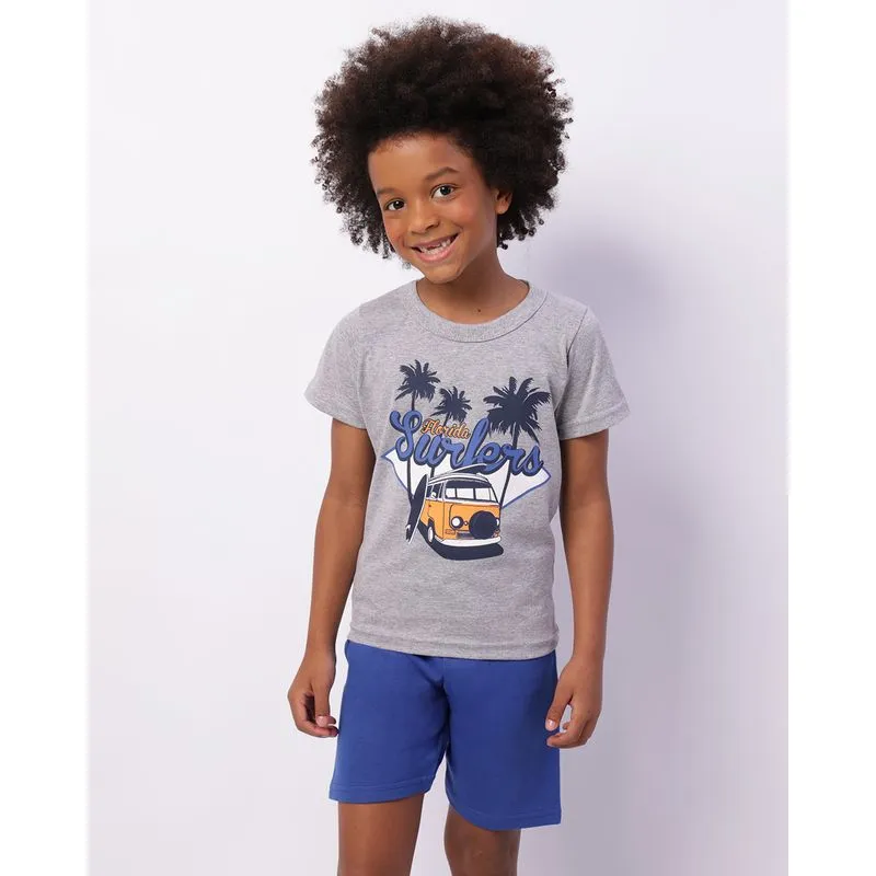 Conjunto Infantil Curto Estampa Tropical E Kombi Cinza 6