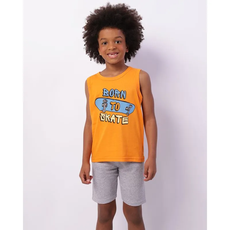 Conjunto Infantil Curta Estampa Skate Laranja 8