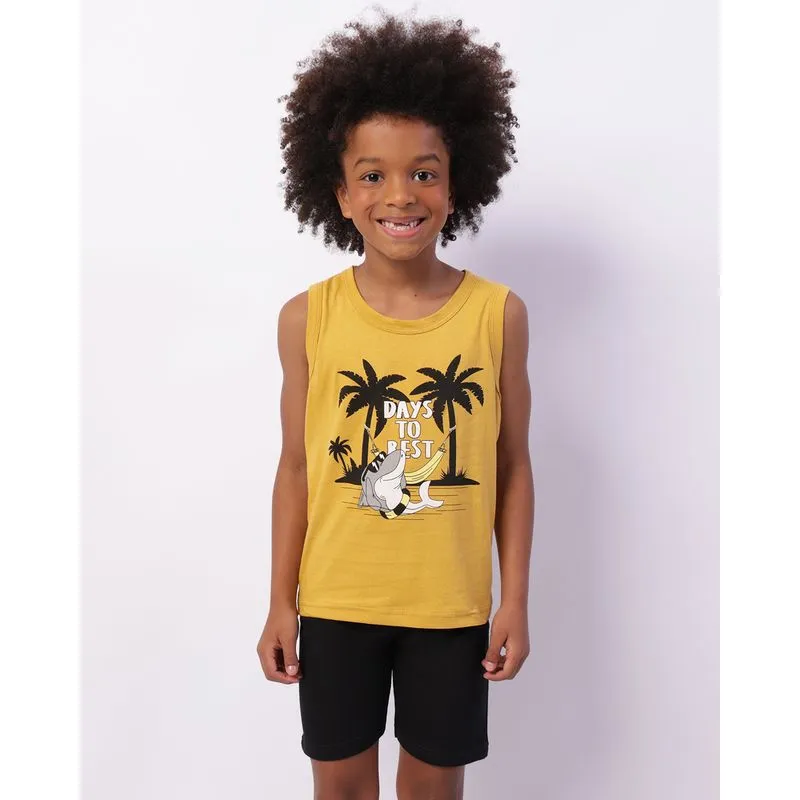 Conjunto Infantil Curto Estampa Tropical Mostarda 6
