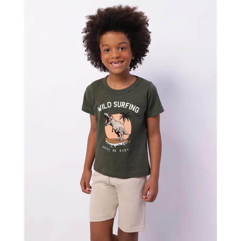 Conjunto Infantil Curto Estampa Dinossauro Verde 4