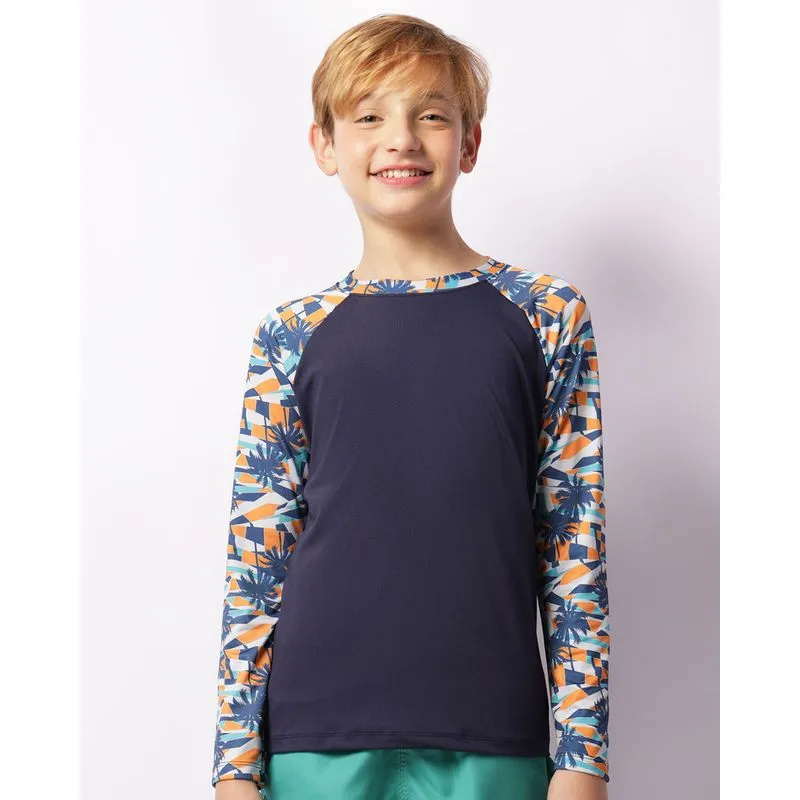 Camiseta Juvenil Proteção UV Manga Longa Raglan Marinho 12