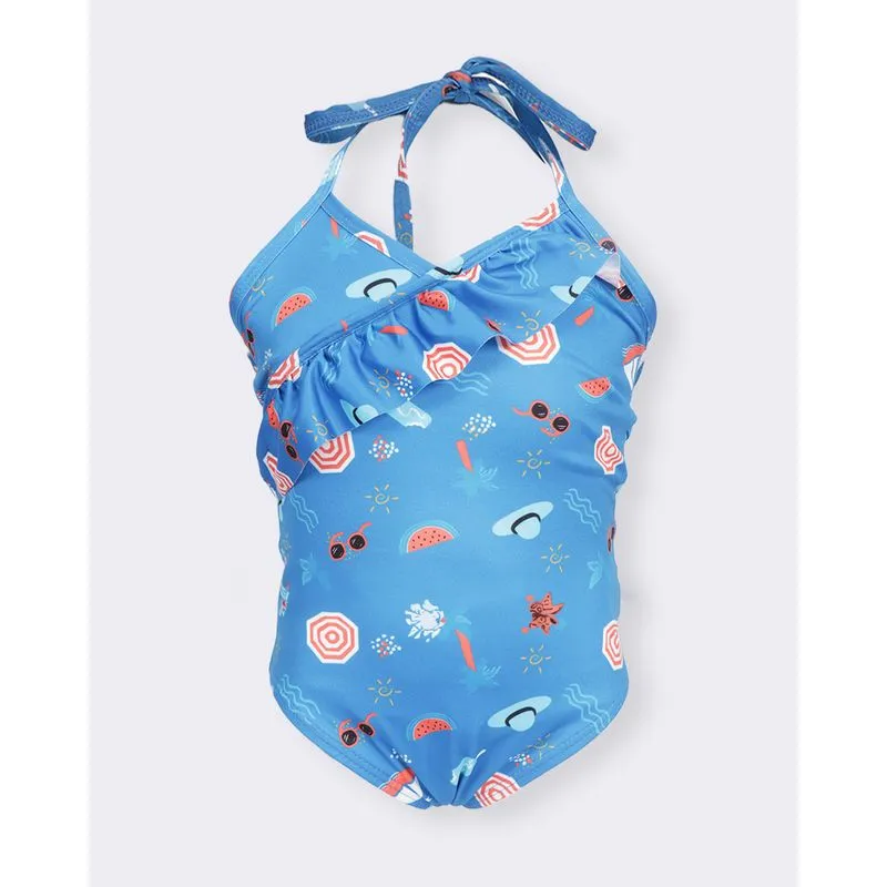 Maiô Infantil Alcinha Estampado Babado Azul 10
