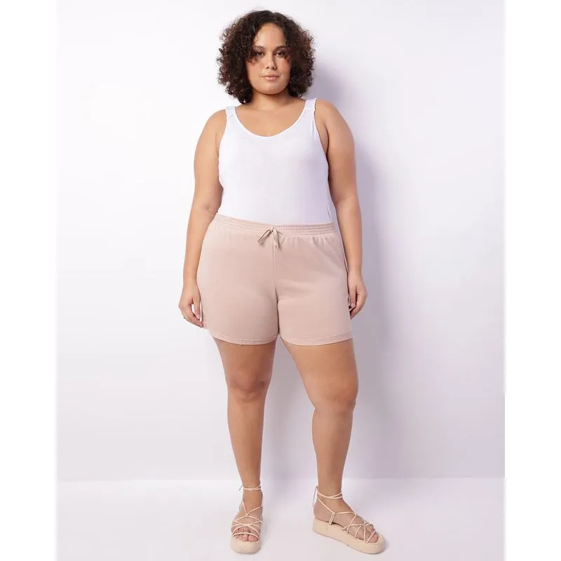 Short Plus Size Feminino Curto Moletinho Bege G2